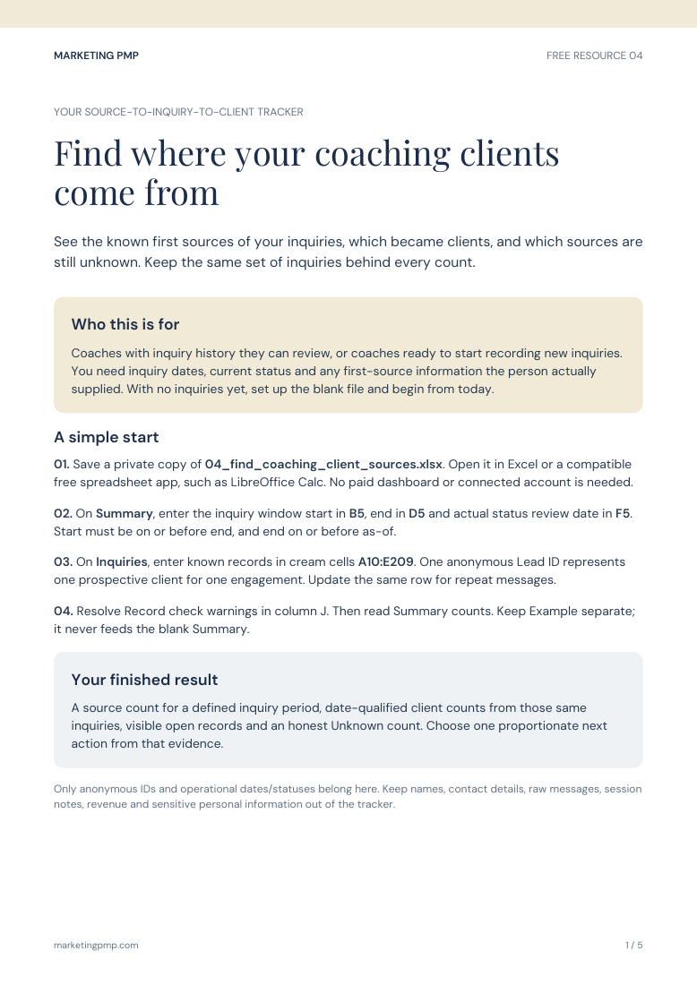 Actual PDF cover: Find Where Your Coaching Clients Come From